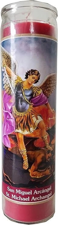 Brilux San Miguel Archangel Candle Rojo 8"