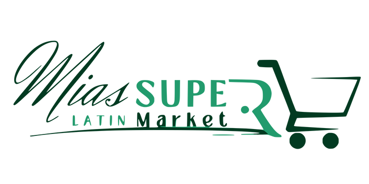 Logo of Mias Super Latin Market with a shopping cart icon on a white background
